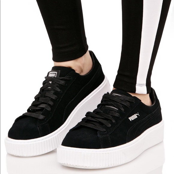 puma platform sneakers black suede